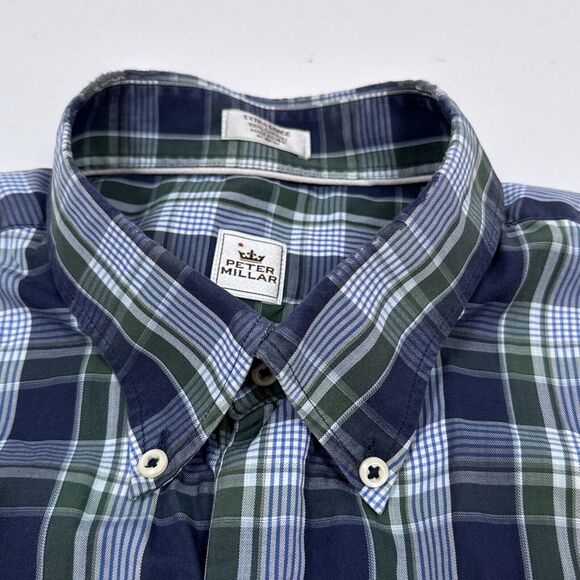 Peter Millar Shirt Men’s Size‎ XL Blue Green Plaid Short Sleeve Button Down - Picture 3 of 8